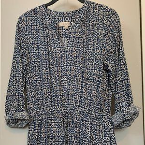 Loft dress. Blue, black, white print